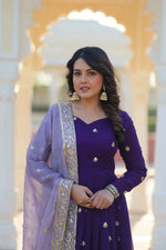 Thumbnail for Preksha Creation Premium Designer Readymade Star Georgette With Embroidery Zari Sequins-Work Gown With Dupatta