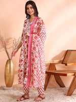 Thumbnail for Ode by House of Pataudi Thread Work Pure Cotton Anarkali Kurta with Trousers & Dupatta - Distacart