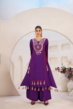 Thumbnail for Joban Fashion Purple Palazzo Rayon Coding Dori with Sequence with Rivet Moti