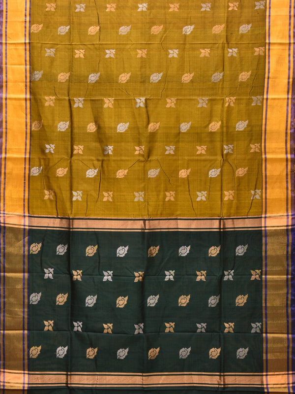 Olive and Dark Green Uppada Silk Handloom Saree with Buta Design - Global Threads - Distacart