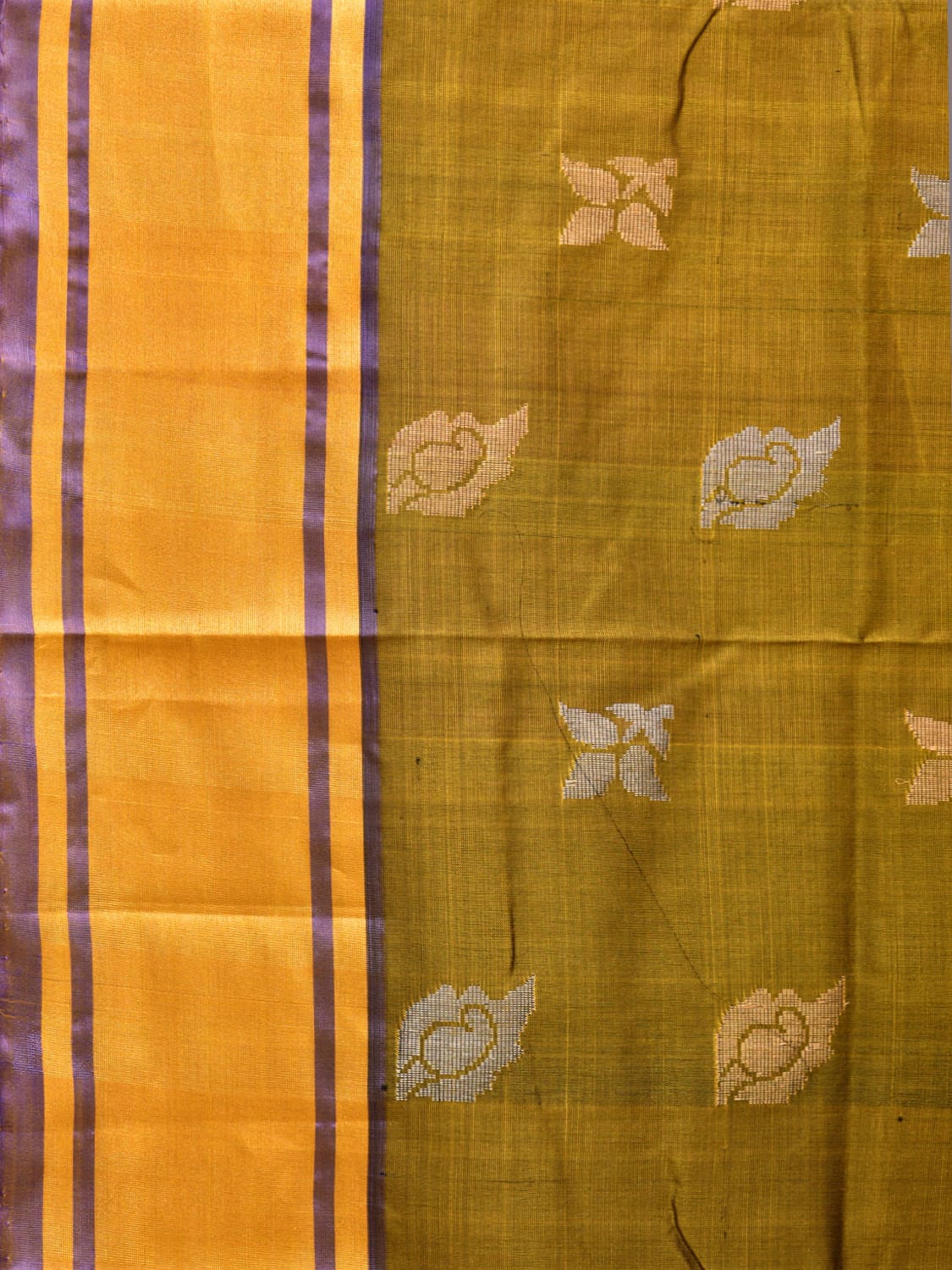 Olive and Dark Green Uppada Silk Handloom Saree with Buta Design - Global Threads - Distacart