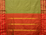 Thumbnail for Olive and Red Narayanpet Silk Handloom Plain Saree with Traditional Border Design No Blouse - Global Threads - Distacart
