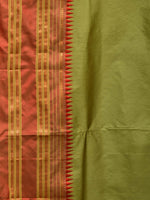 Thumbnail for Olive and Red Narayanpet Silk Handloom Plain Saree with Traditional Border Design No Blouse - Global Threads - Distacart