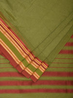Thumbnail for Olive Bamboo Cotton Plain Saree with Temple Border Design - Global Threads - Distacart