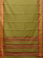 Thumbnail for Olive Bamboo Cotton Plain Saree with Temple Border Design - Global Threads - Distacart