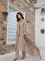 Thumbnail for Yufta Olive Green Cotton Straight Kurta Set With Handwork