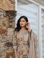 Thumbnail for Yufta Olive Green Cotton Straight Kurta Set With Handwork