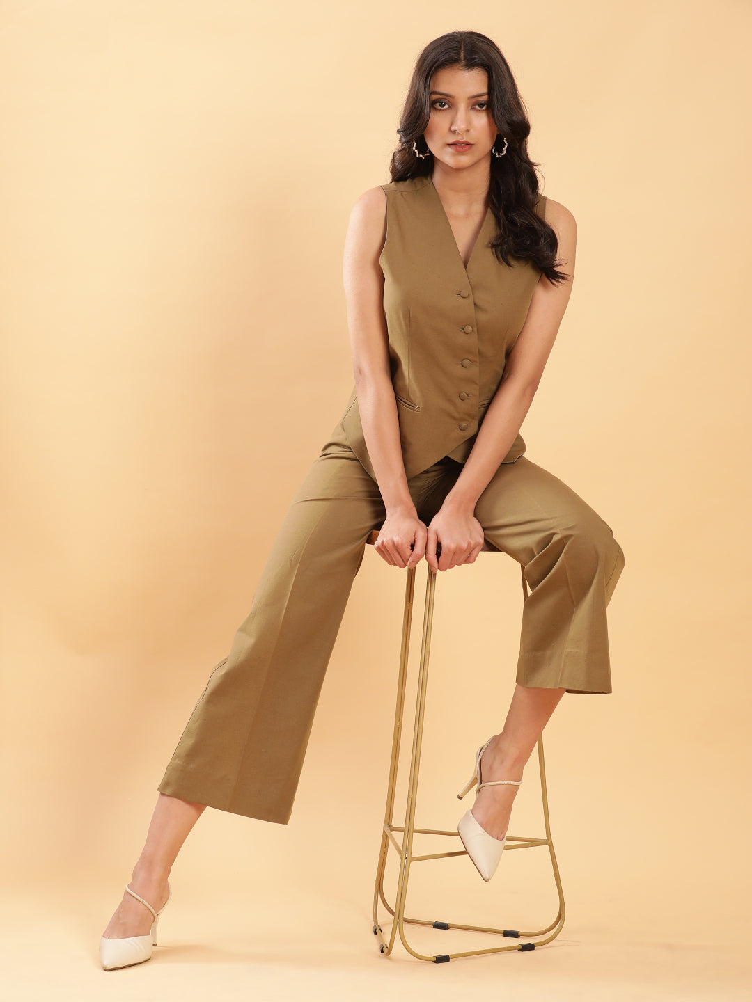 BohoJazz In-action Olive Green Tailored Waistcoat with Trousers Co-ord Set