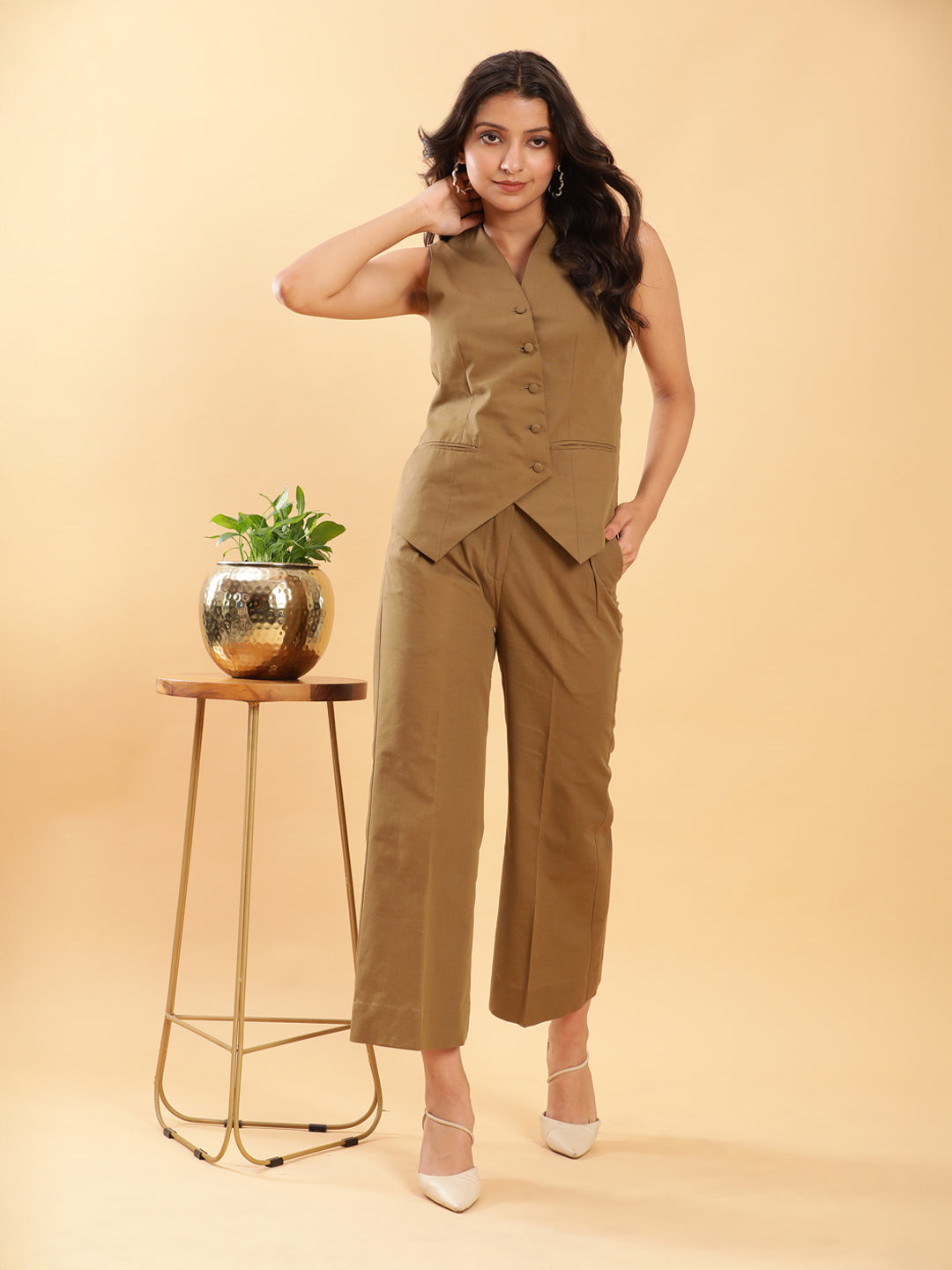 BohoJazz In-action Olive Green Tailored Waistcoat with Trousers Co-ord Set