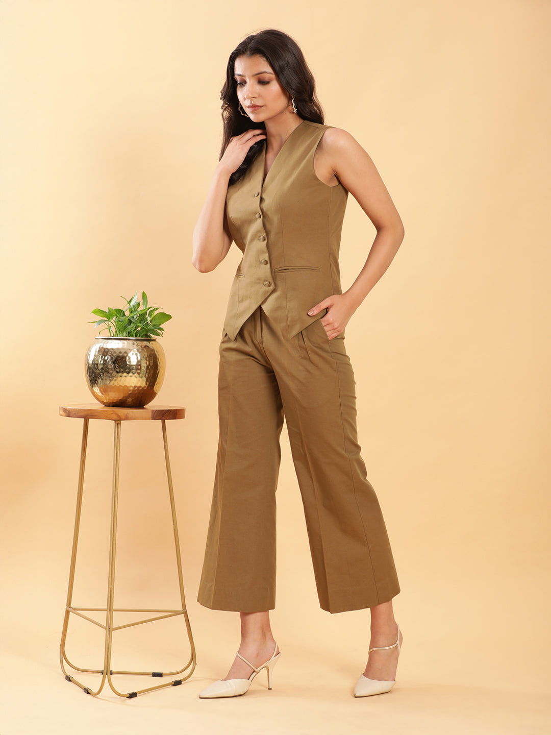 BohoJazz In-action Olive Green Tailored Waistcoat with Trousers Co-ord Set