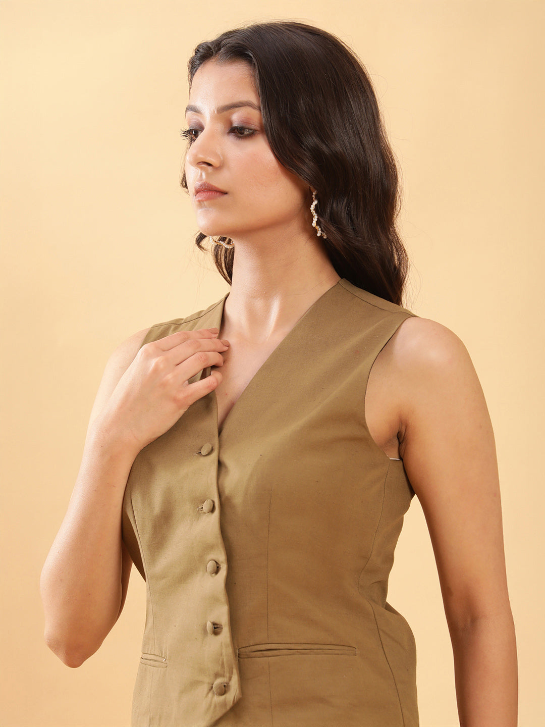 BohoJazz In-action Olive Green Tailored Waistcoat with Trousers Co-ord Set