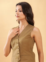 Thumbnail for BohoJazz In-action Olive Green Tailored Waistcoat with Trousers Co-ord Set