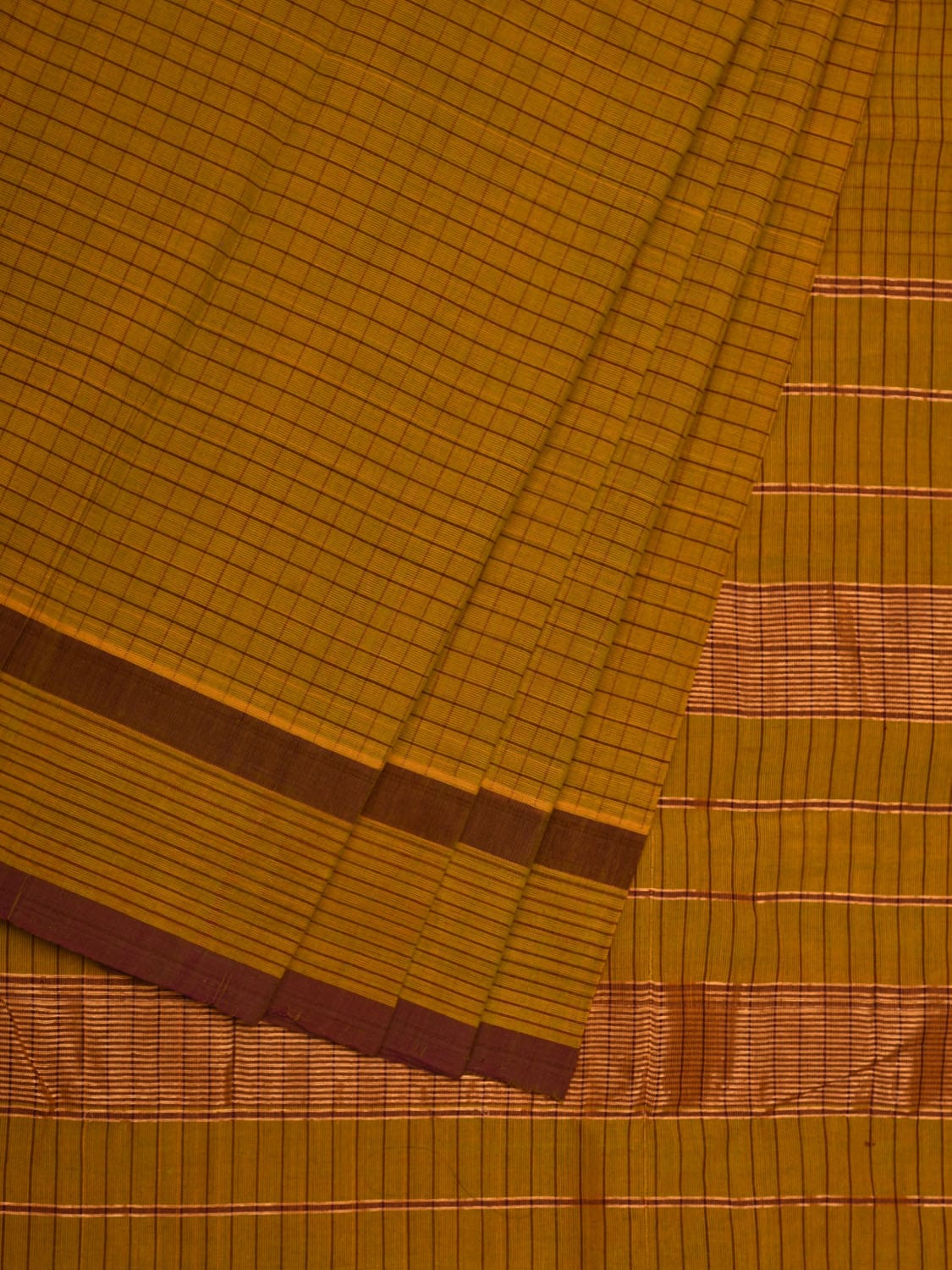 Olive Narayanpet Cotton Handloom Saree with Checks Design - Global Threads - Distacart