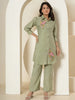 Yufta Olive Thread_Work Shirt And Trouser Polyester Co-Ord Set - Distacart