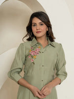 Thumbnail for Yufta Olive Thread_Work Shirt And Trouser Polyester Co-Ord Set
