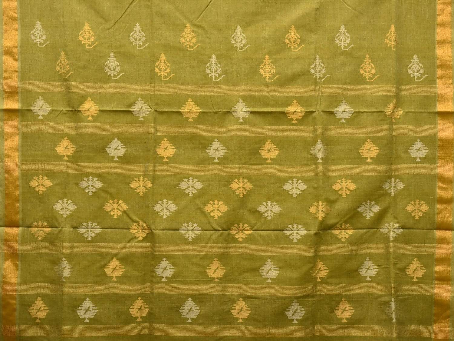 Olive Uppada Cotton Handloom Saree with Assorted Buta Pallu Design - Global Threads - Distacart