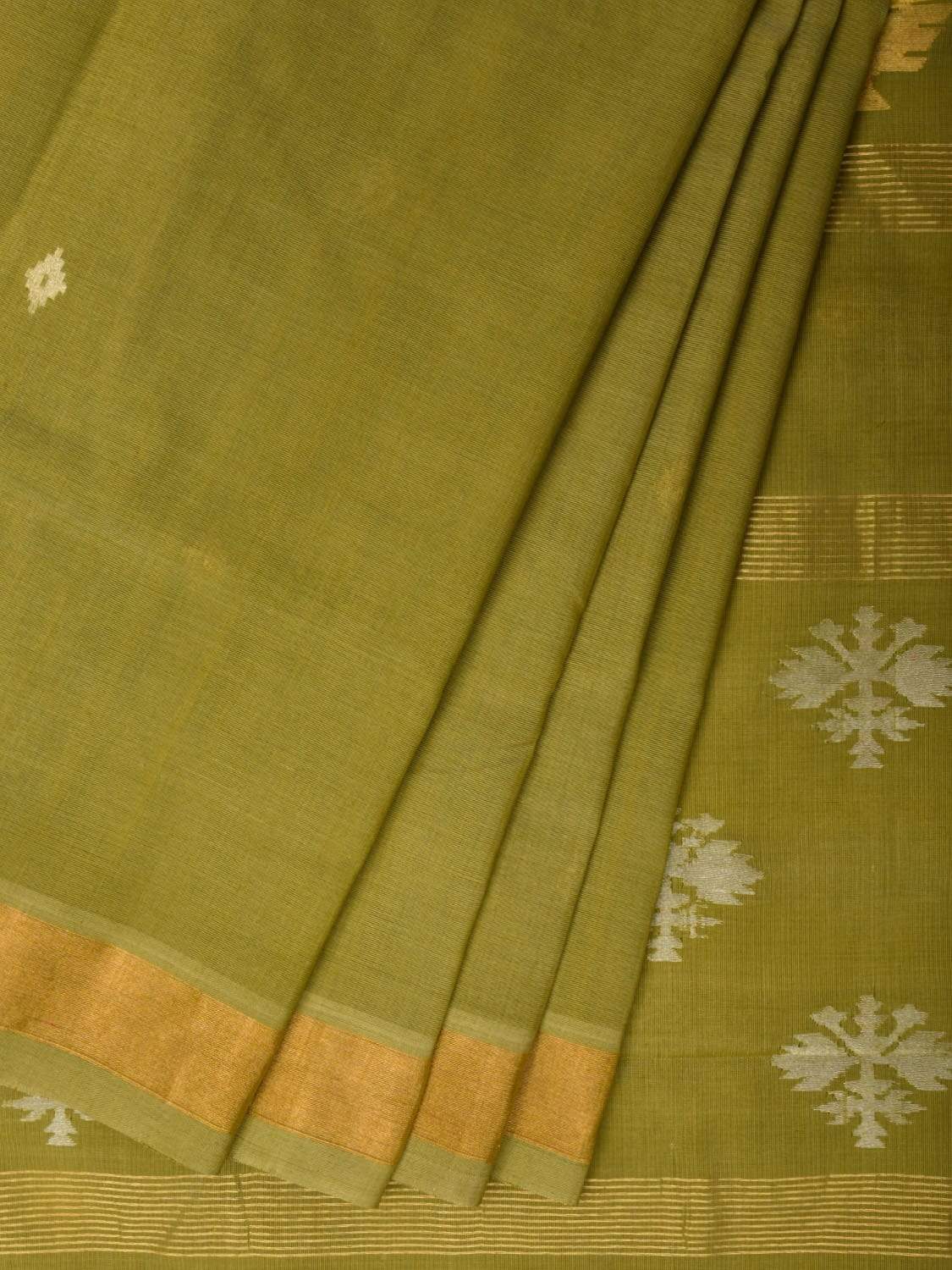 Olive Uppada Cotton Handloom Saree with Assorted Buta Pallu Design - Global Threads - Distacart
