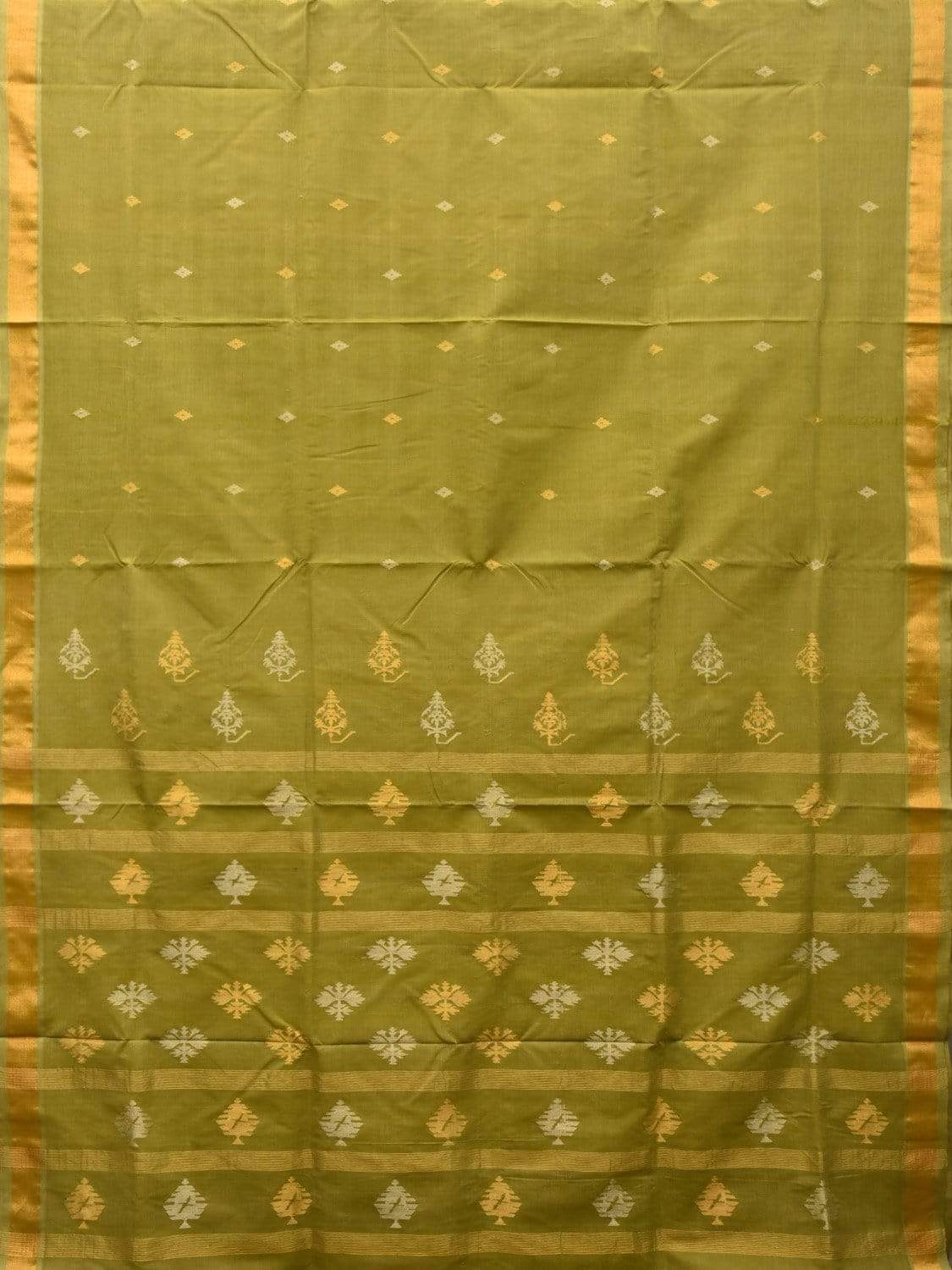 Olive Uppada Cotton Handloom Saree with Assorted Buta Pallu Design - Global Threads - Distacart