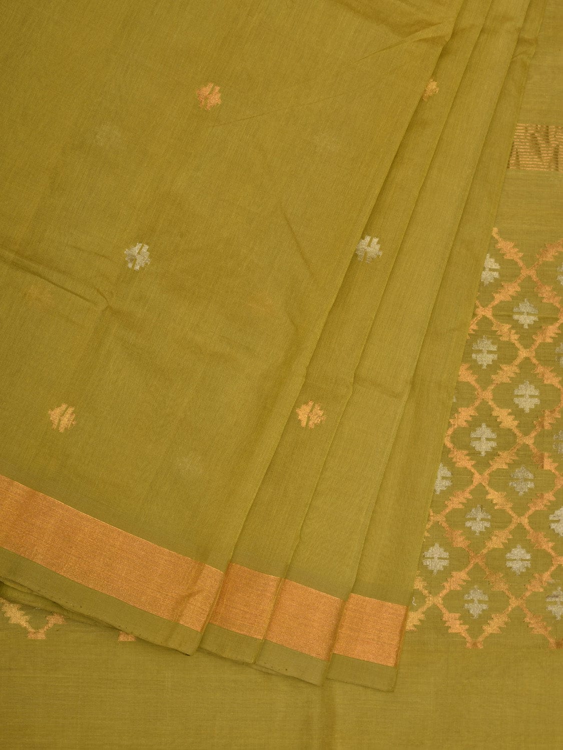 Olive Uppada Cotton Handloom Saree with Jamdani Pallu Design - Global Threads - Distacart