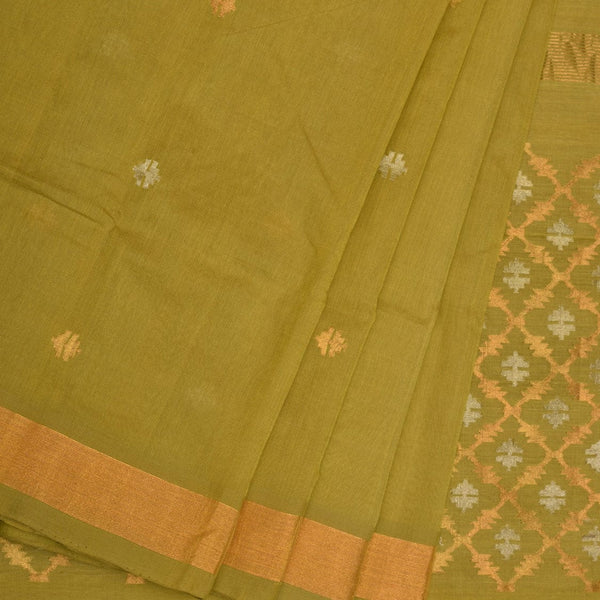 Olive Uppada Cotton Handloom Saree with Jamdani Pallu Design - Global Threads - Distacart