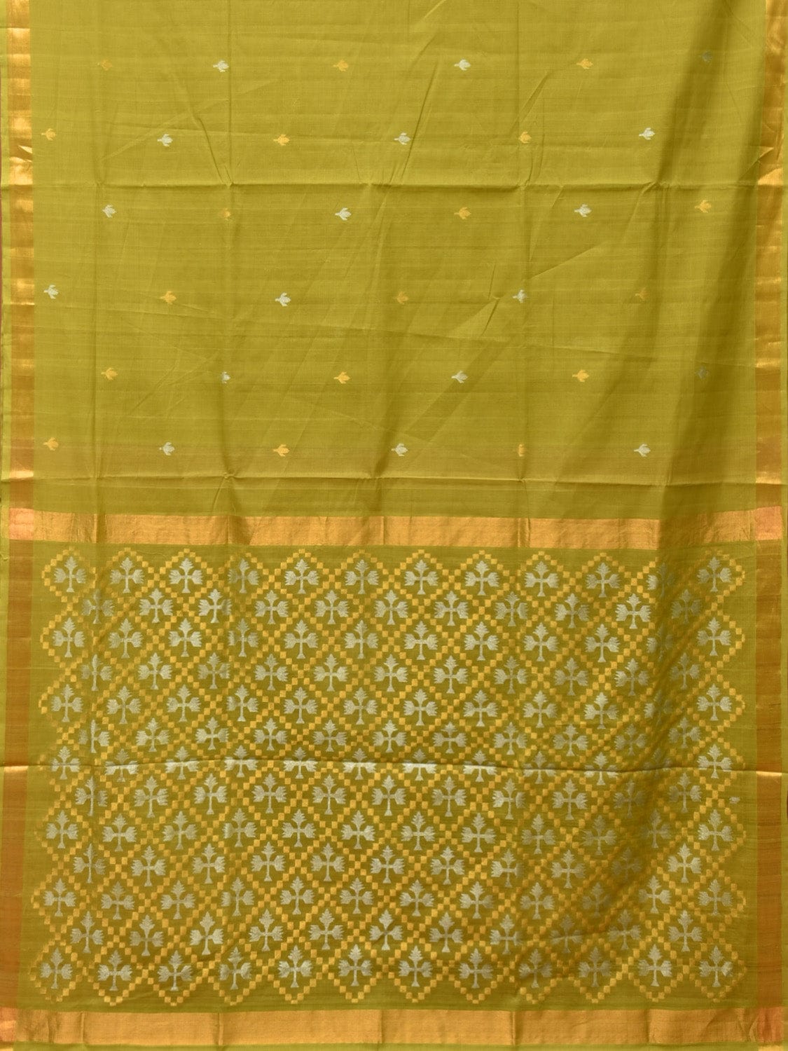 Olive Uppada Cotton Handloom Saree with Jamdani Pallu Design - Global Threads - Distacart