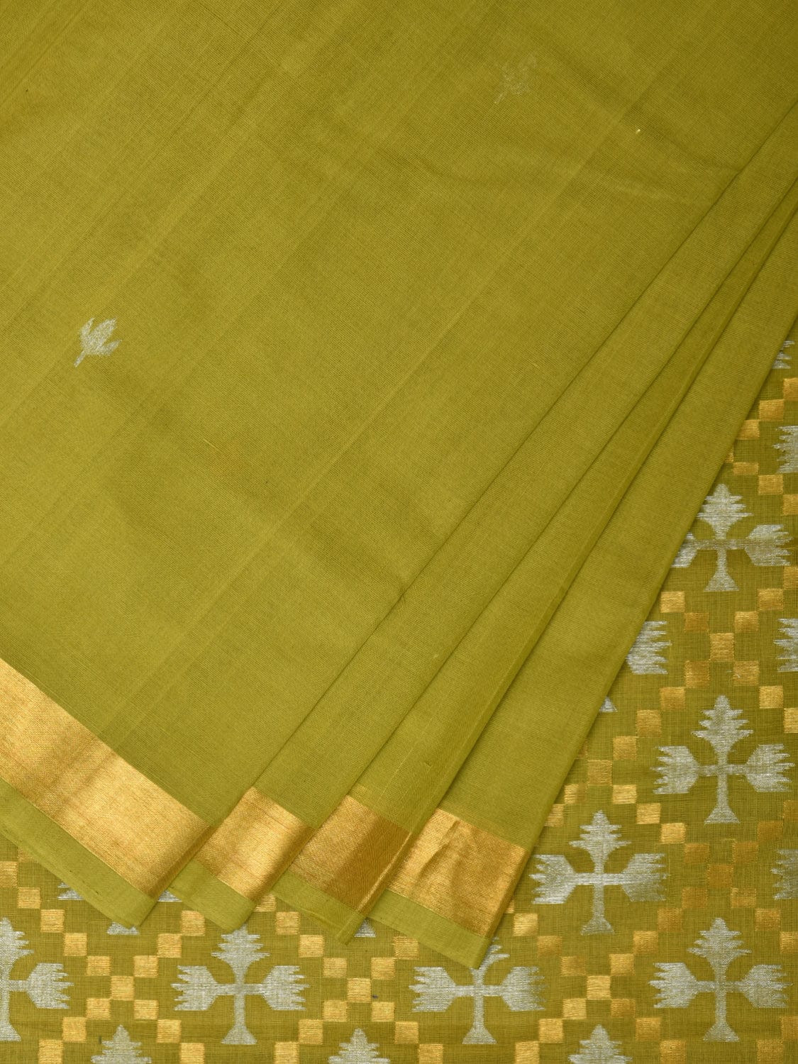 Olive Uppada Cotton Handloom Saree with Jamdani Pallu Design - Global Threads - Distacart