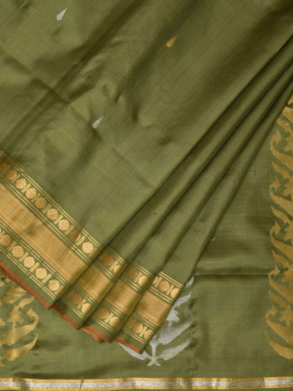 Olive Uppada Silk Handloom Saree with Karpur Pallu Design - Global Threads - Distacart