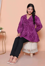 Thumbnail for Miravan Womens Purple Bandhani Printed Butterfly Style Top - Distacart