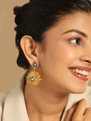 Nuyug 18K Gold-Plated Stones & American Diamond Studded Contemporary Wire Drop Earrings