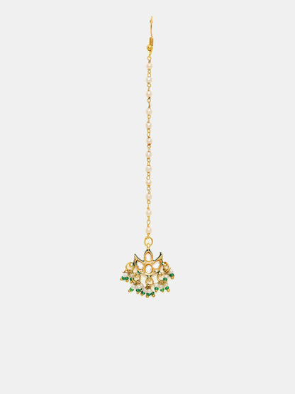 Ruby Raang Gold Polished Gold Kundan Maang Tikka - Distacart