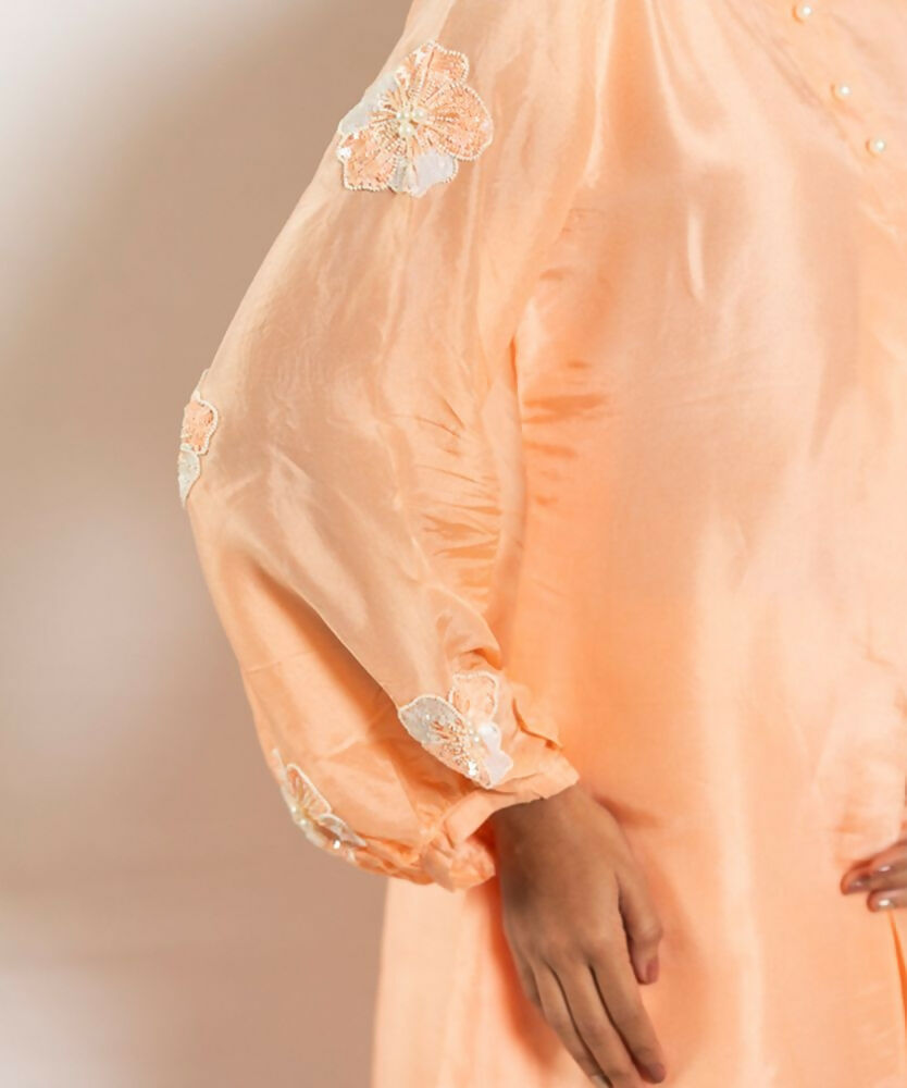 Timaraa Peach Heirloom – Silk Aari Zardosi Co-Ord Set - Dista
