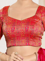 Thumbnail for Joban Fashion Red Brocade Padded Blouse With Round Neck Elbow Sleeves - Distacart