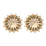 Thumbnail for Nuyug 22K Gold Plated Faux Smoky Quartz & Crystal Studded Contemporary Floral Studs
