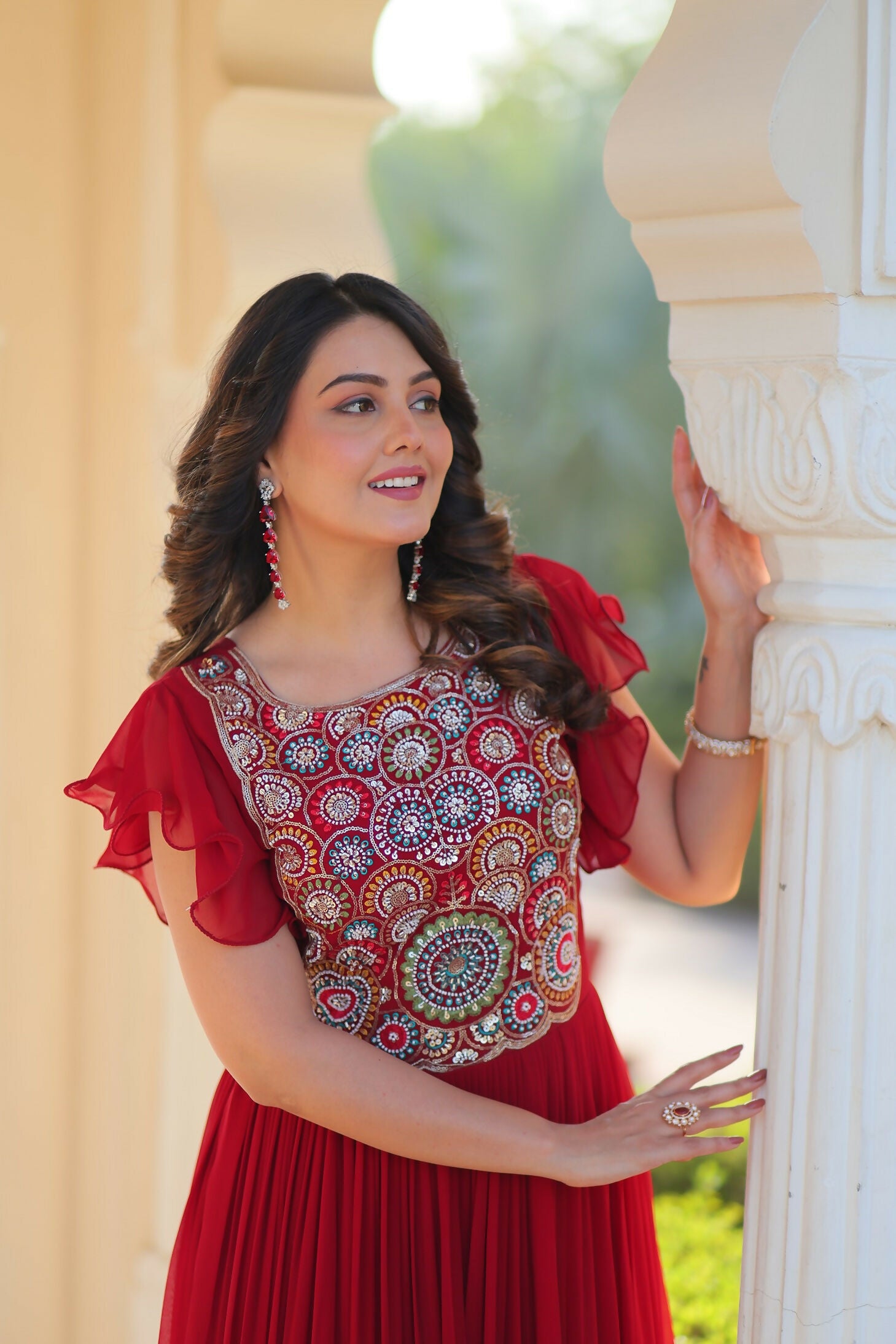 Joban Fashion Maroon Georgette Sequence Embroidery Work Gown