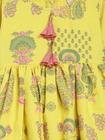 Thumbnail for Ahalyaa Mustard Rayon Printed Kids Kurta Palazzo Sets For Kids For Girls - Distacart
