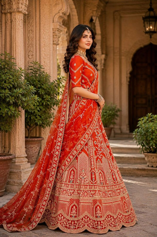 Lehenga Mart Orange Designer Wedding Wear Lehenga Choli - Dista
