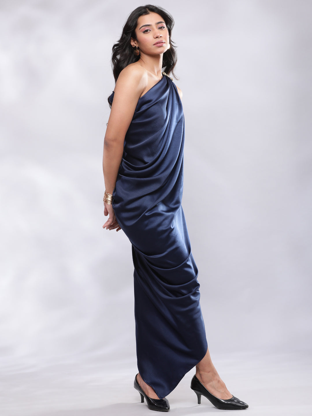 BohoJazz One Shoulder Drape Cowl Gown