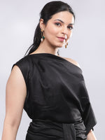 Thumbnail for BohoJazz One Shoulder Drape Cowl Top - Black