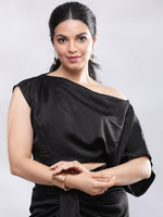 Thumbnail for BohoJazz One Shoulder Drape Cowl Top - Black