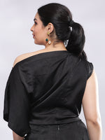 Thumbnail for BohoJazz One Shoulder Drape Cowl Top - Black