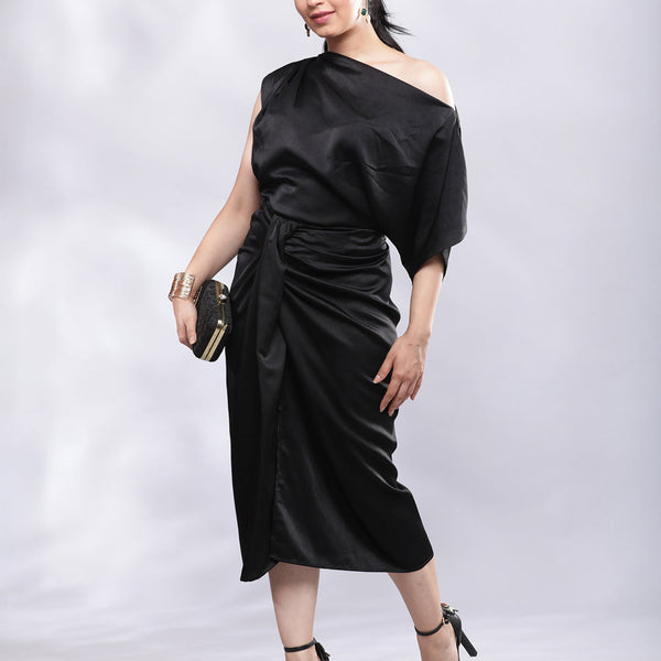 BohoJazz One Shoulder Drape Cowl Top - Black