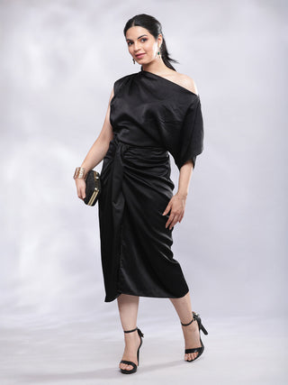 BohoJazz One Shoulder Drape Cowl Top - Black