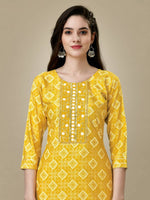 Thumbnail for Aastha Fashion Women's Yellow Rayon Embroidered Kurta Pant Set - Distacart
