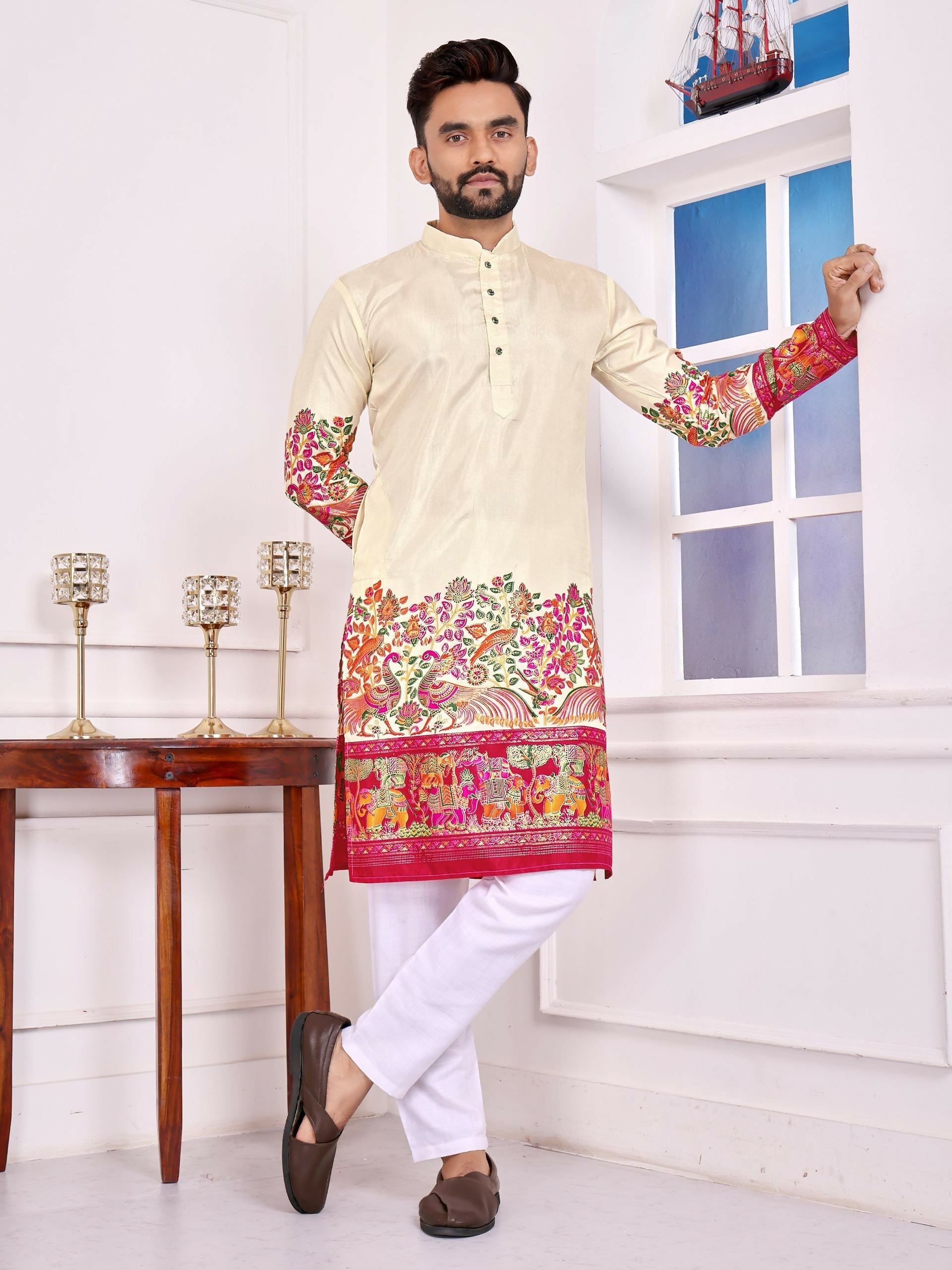 Anaita Beige Dola Silk Straight Kurta With Foil Work - Distacart
