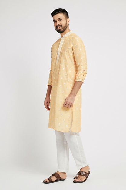Ethnic India Yellow Men's Kurta Ethnic Motifs Polyester - Distacart