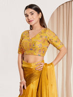Thumbnail for Joban Fashion Yellow Viscose Rayon Padded Blouse With V Neck Elbow Sleeves