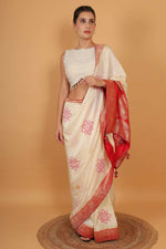 Thumbnail for Joban Fashion Silk Pearl And Beads Hand Embroidery Padded Blouse - White