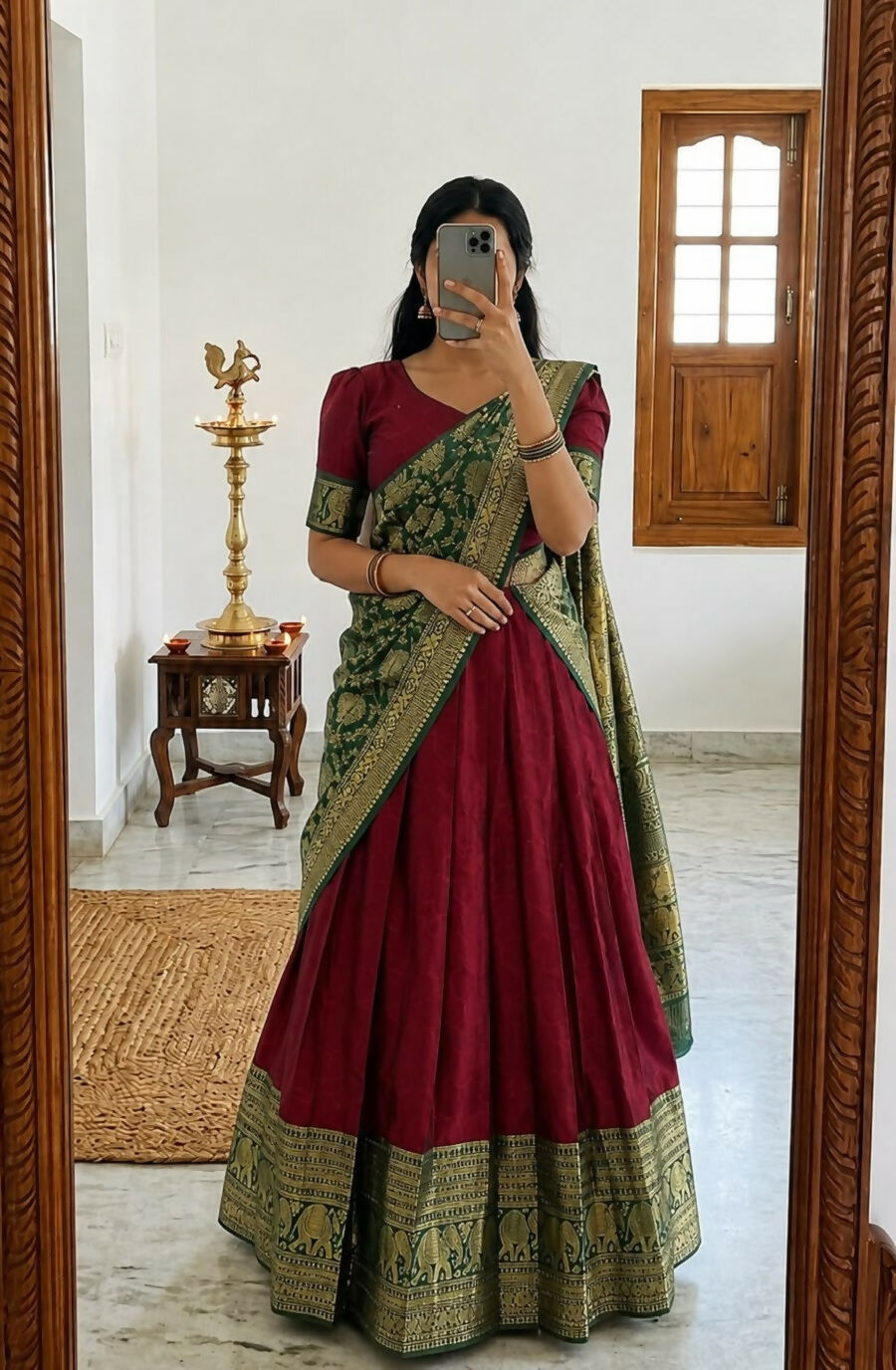 Teeya Creation Maroon Traditional Lehenga Choli Set Featuring Intricate Purple and Gold Zari Detailing - Dista