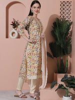 Thumbnail for Jyoti Fashion Women's Multicolor Cotton Floral Digital Printed Kurta with Trouser & Dupatta - Distacart