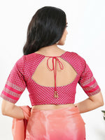 Thumbnail for Joban Fashion South Pink Brocade Padded Blouse With Round Neck Elbow Sleeves